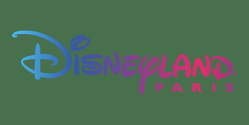 Disneyland Paris logo in a blue, purple and pink gradient on a transparent background.
