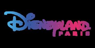 Disneyland Paris logo in a blue, purple and pink gradient on a transparent background.