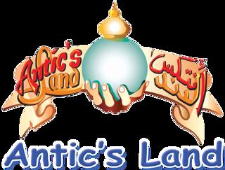 The multicoloured Antic's Land logo with its castle and Ferris wheel.