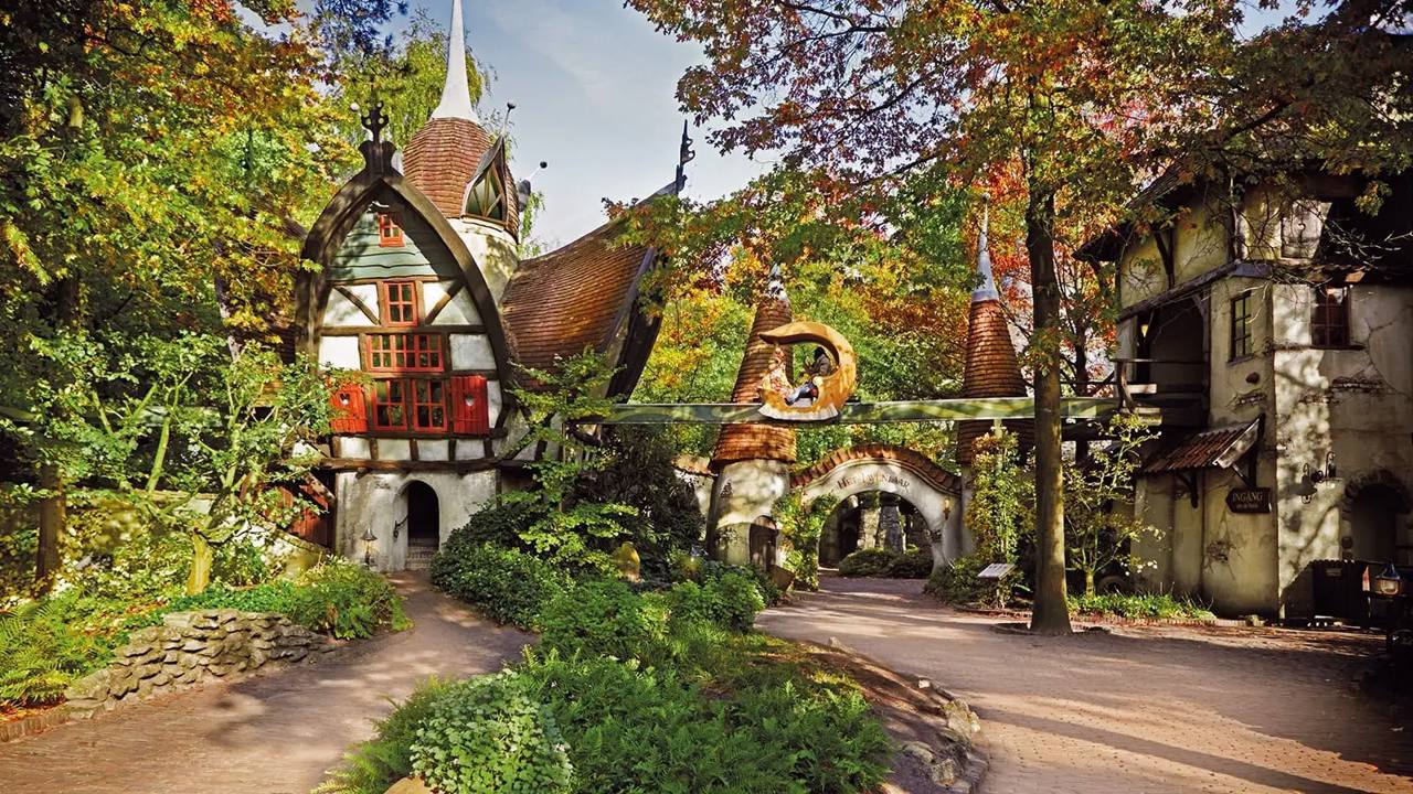 The whimsical People of Laaf village with a Monorail vehicle travelling between its houses.