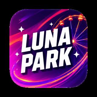 Logótipo quadrado roxo e rosa de Luna Park com roda-gigante iluminada