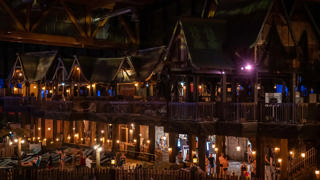 Timber façades, walkways and lanterns form the stilt city of Rangnakor inside Rulantica.