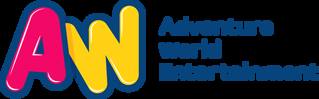 Pink, yellow and blue AW logo of Adventure World