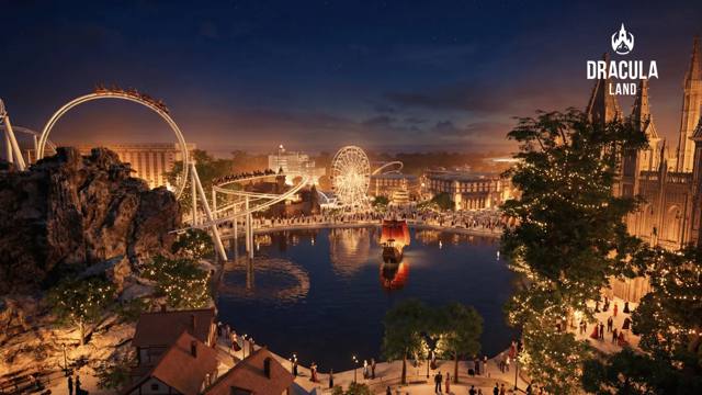 Offizielle Visualisierungen der Destination DraculaLand und der vorgesehenen Resort-Atmosphäre.
