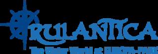 Rulantica logo with blue wave lettering.