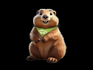 Imagem oficial da mascote Murmel com o nome Abenteuer Alm.