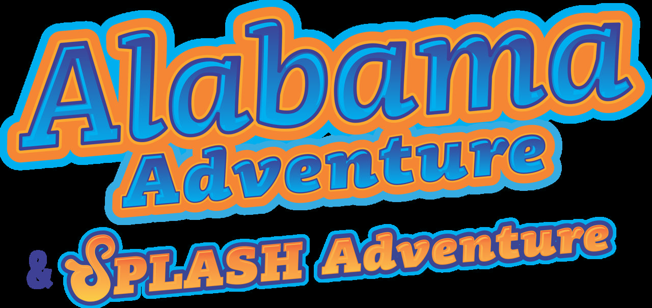 Logotipo oficial azul y naranja de Alabama Adventure & Splash Adventure.