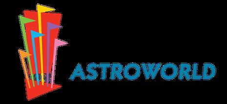 Logótipo histórico do Six Flags AstroWorld com seis bandeiras coloridas