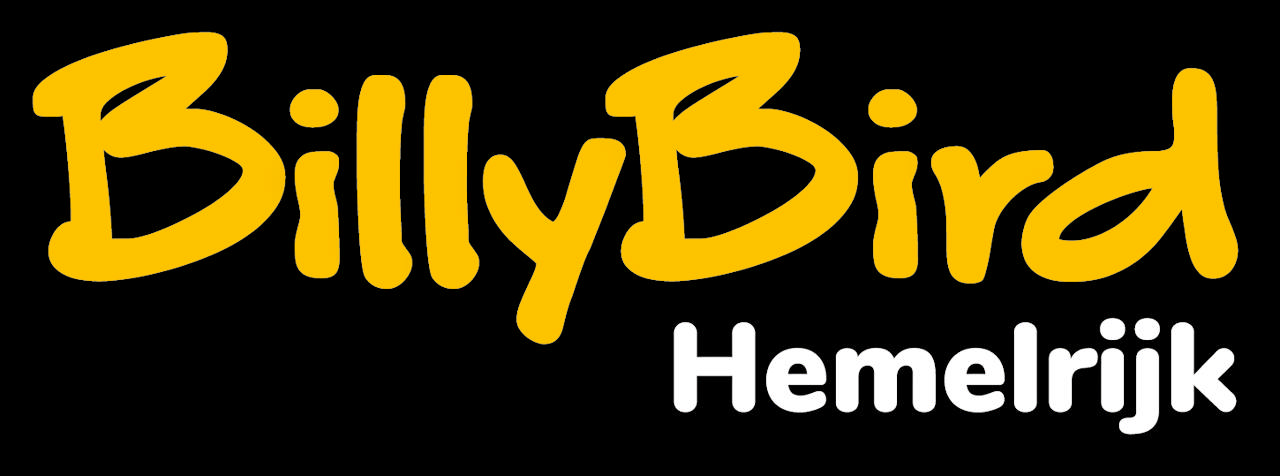 Assinatura BillyBird amarela com o nome Hemelrijk a branco.
